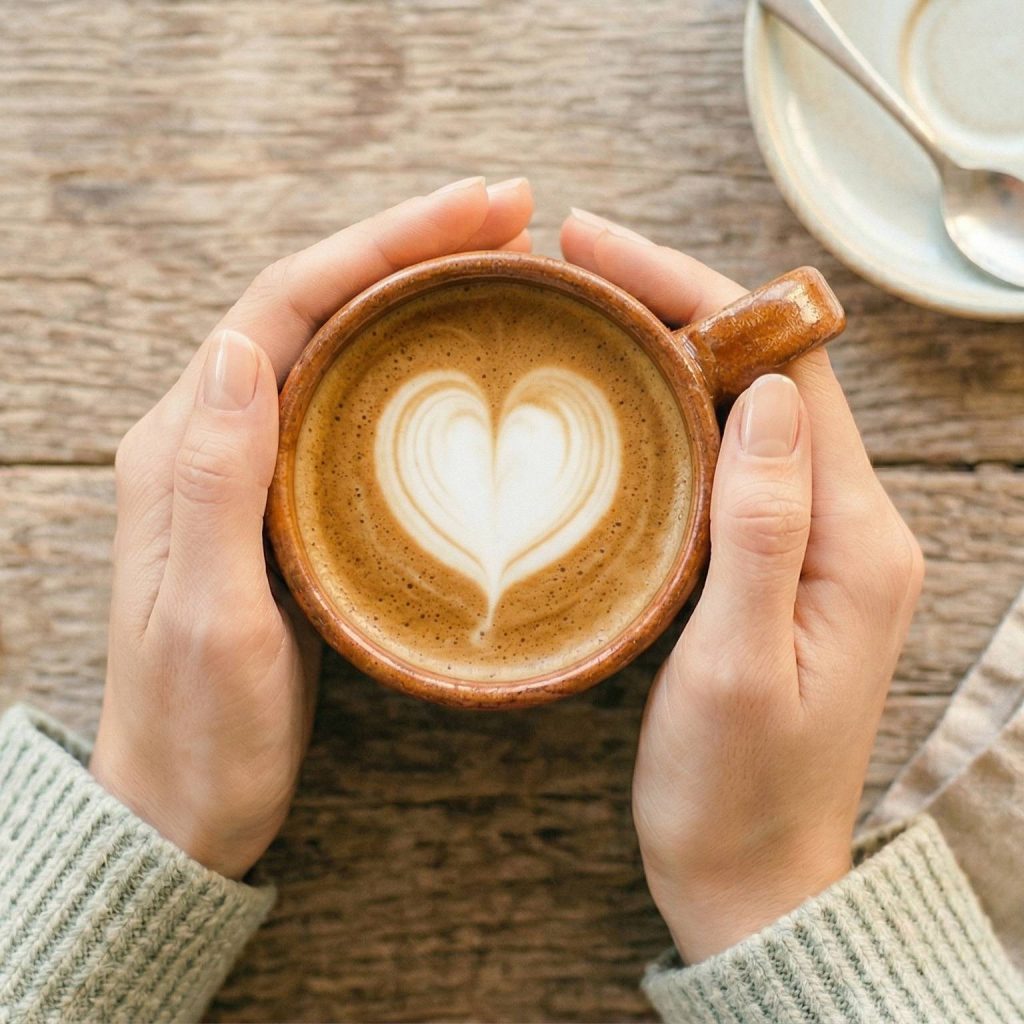 אישה שותה קפה